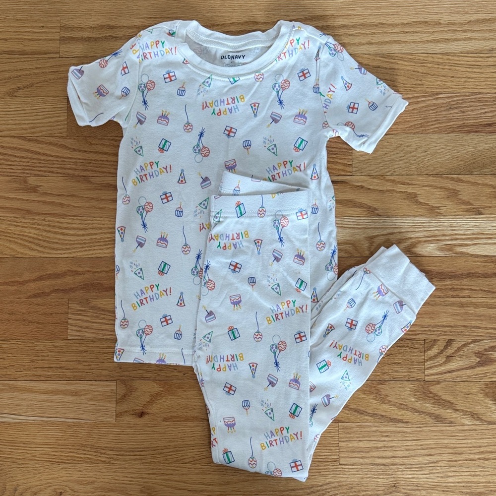 Old Navy Kids Birthday Pajama Set - White with Multicolor Print